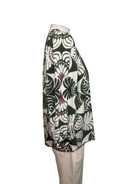 Printed V Neck Blouse Green Mix