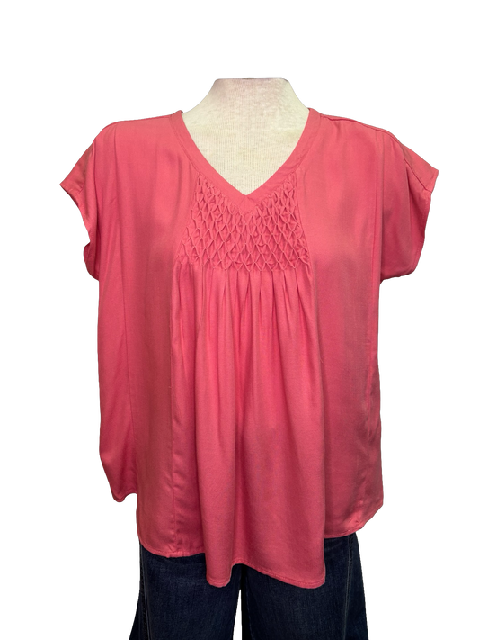 Short Sleeve Smocked Top Coral