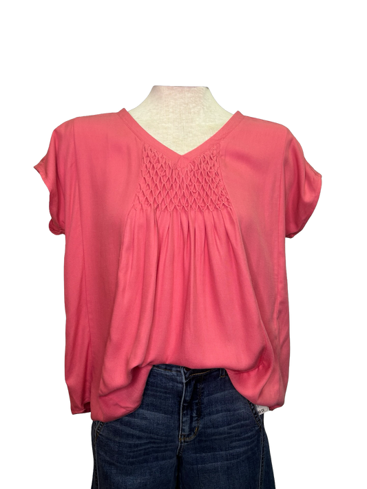 Short Sleeve Smocked Top Coral