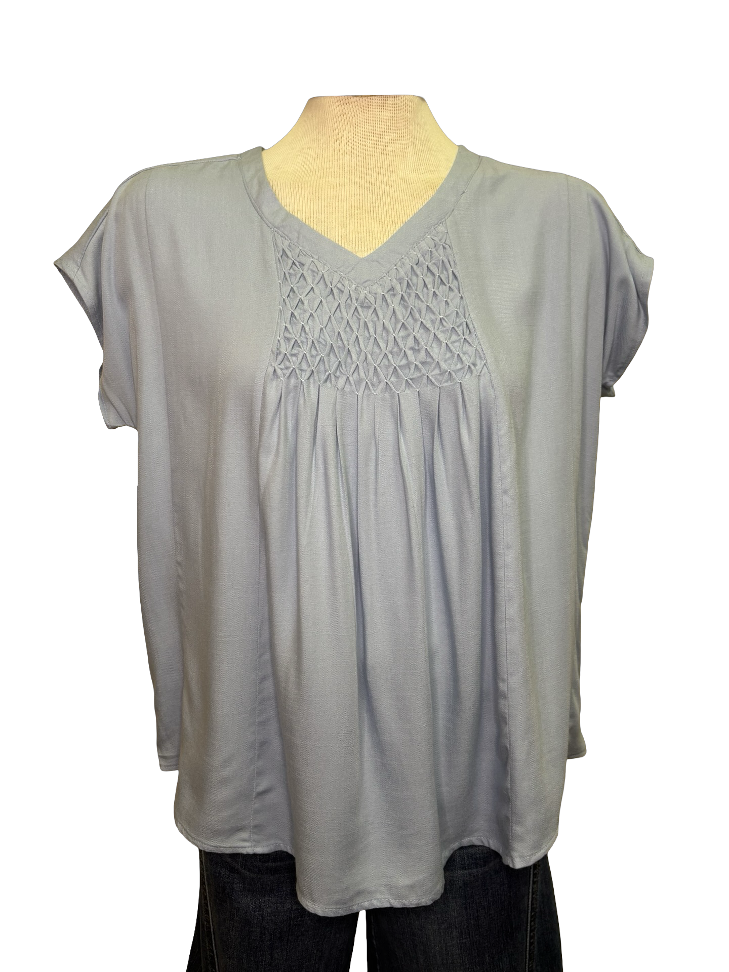 Short Sleeve Smocked Top Lt Blue