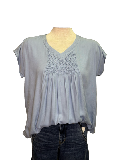 Short Sleeve Smocked Top Lt Blue