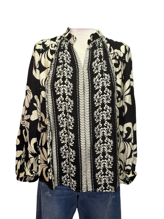 Long Sleeve Ruffled Neck Blouse