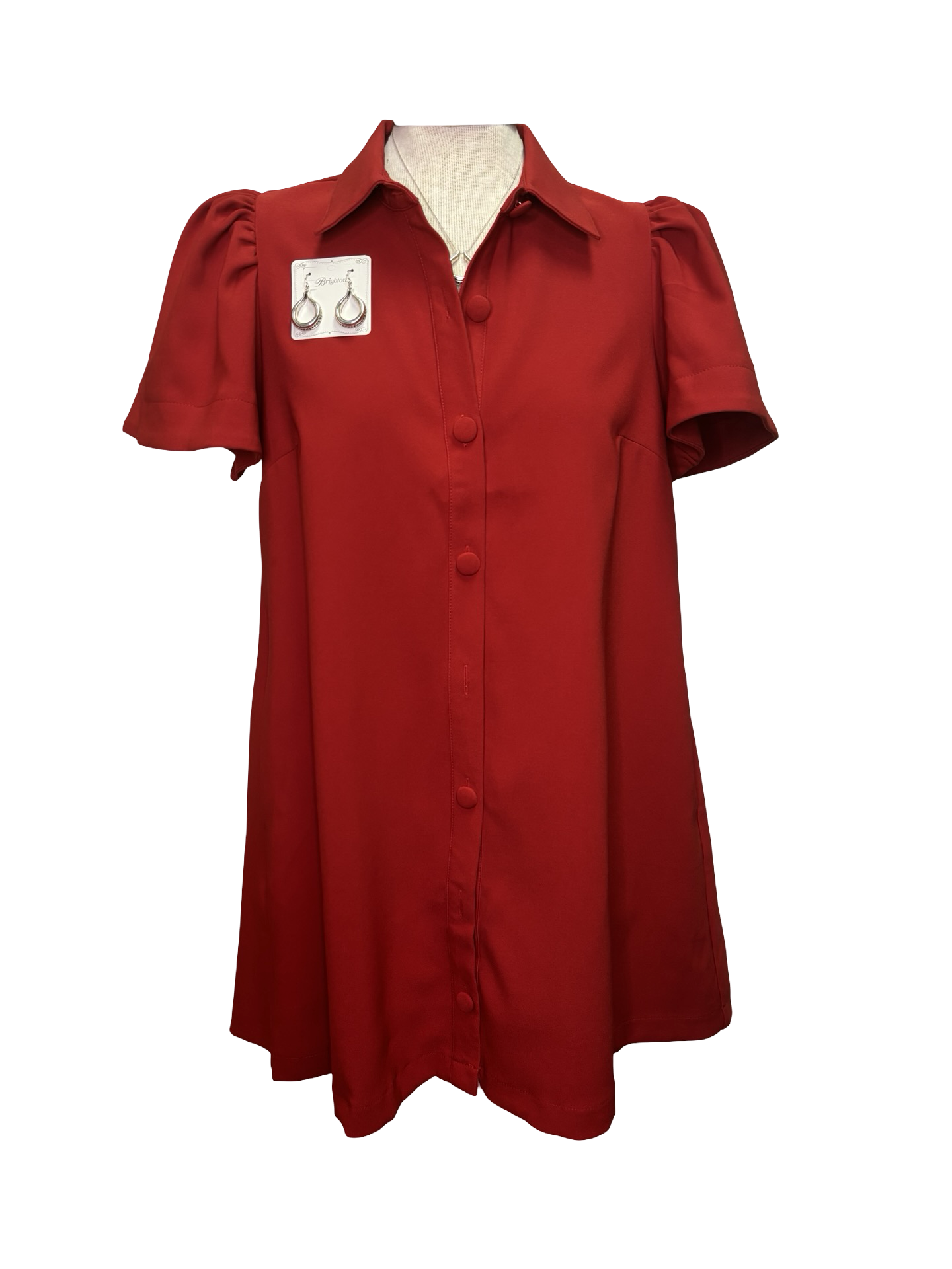 Button Down Mini Dress Red