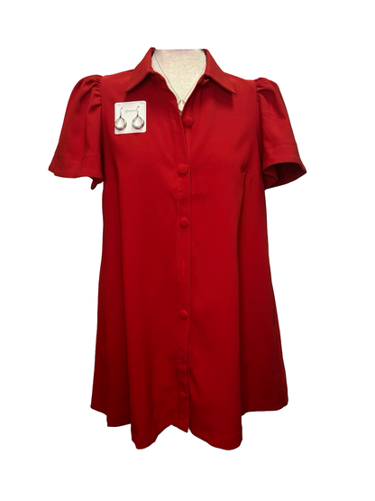 Button Down Mini Dress Red