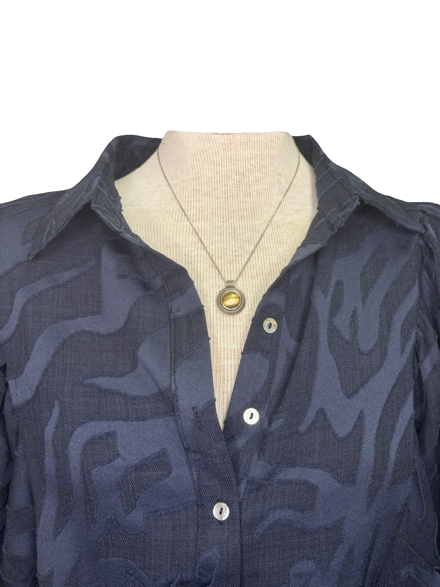 Button Down Textured Top Navy