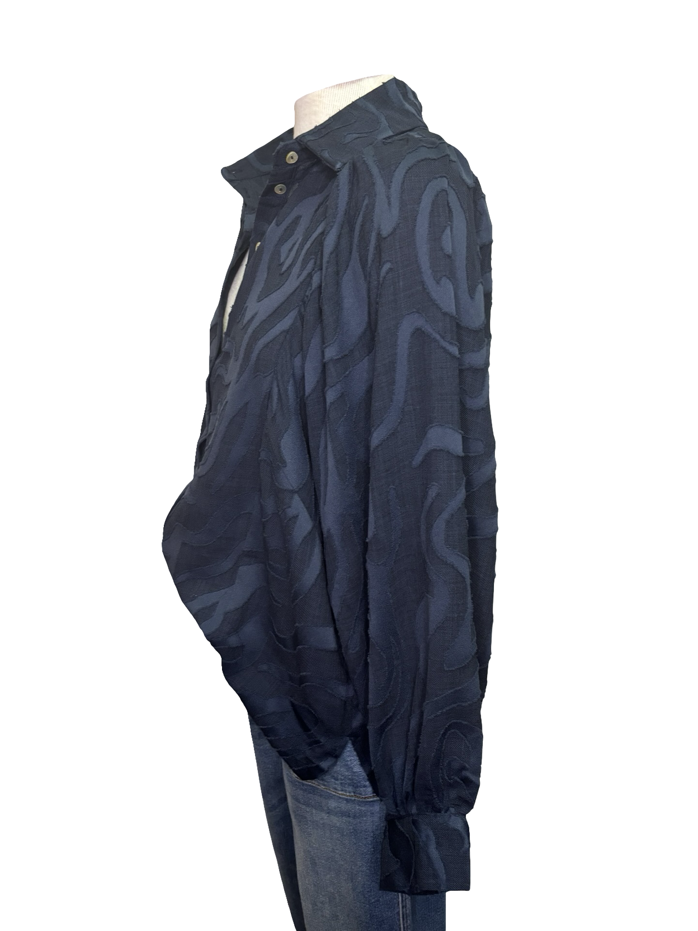 Button Down Textured Top Navy