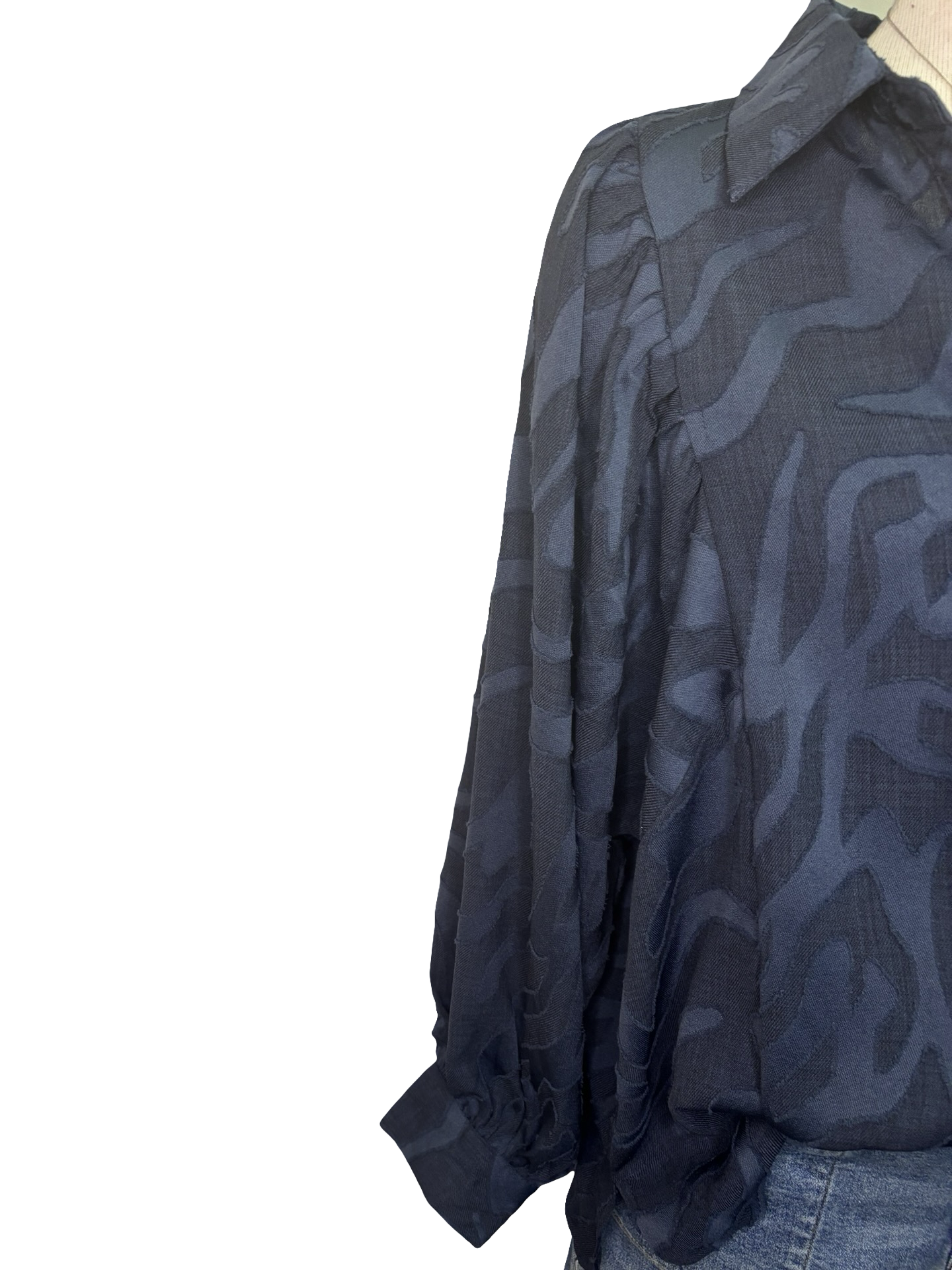 Button Down Textured Top Navy