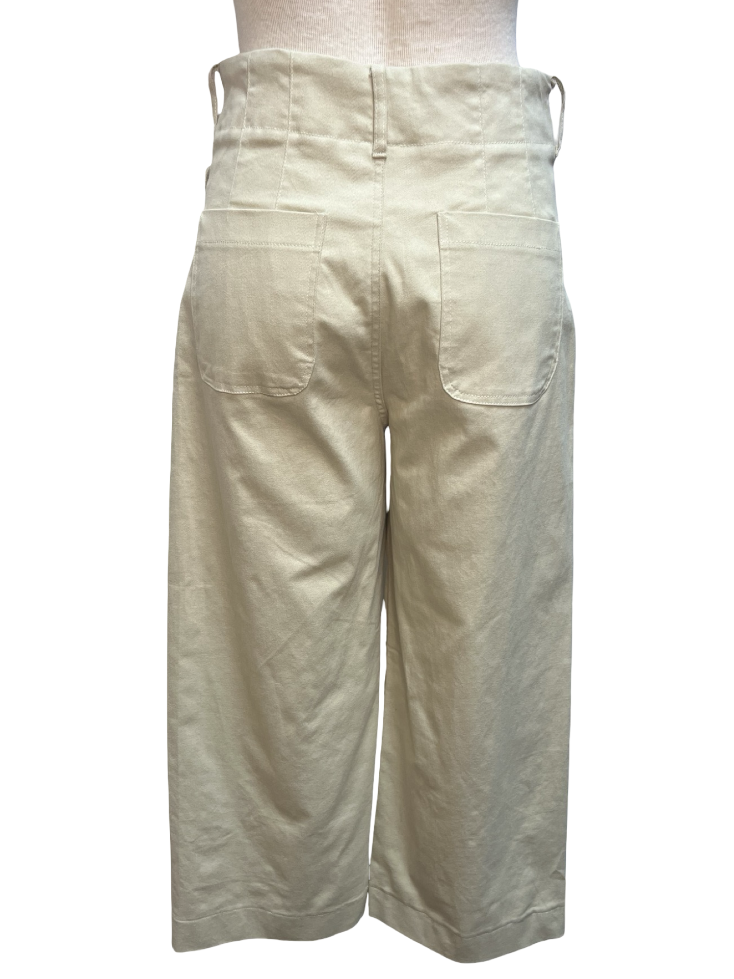 Colette Cropped Wide-Leg Scallop Pocket Detail Pants Bone