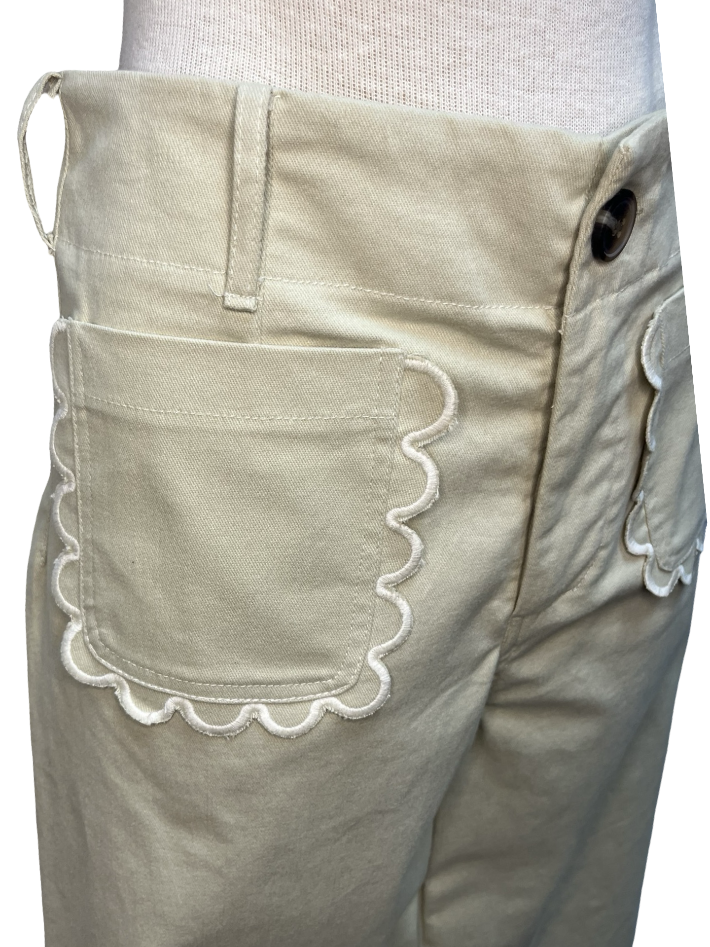 Colette Cropped Wide-Leg Scallop Pocket Detail Pants Bone