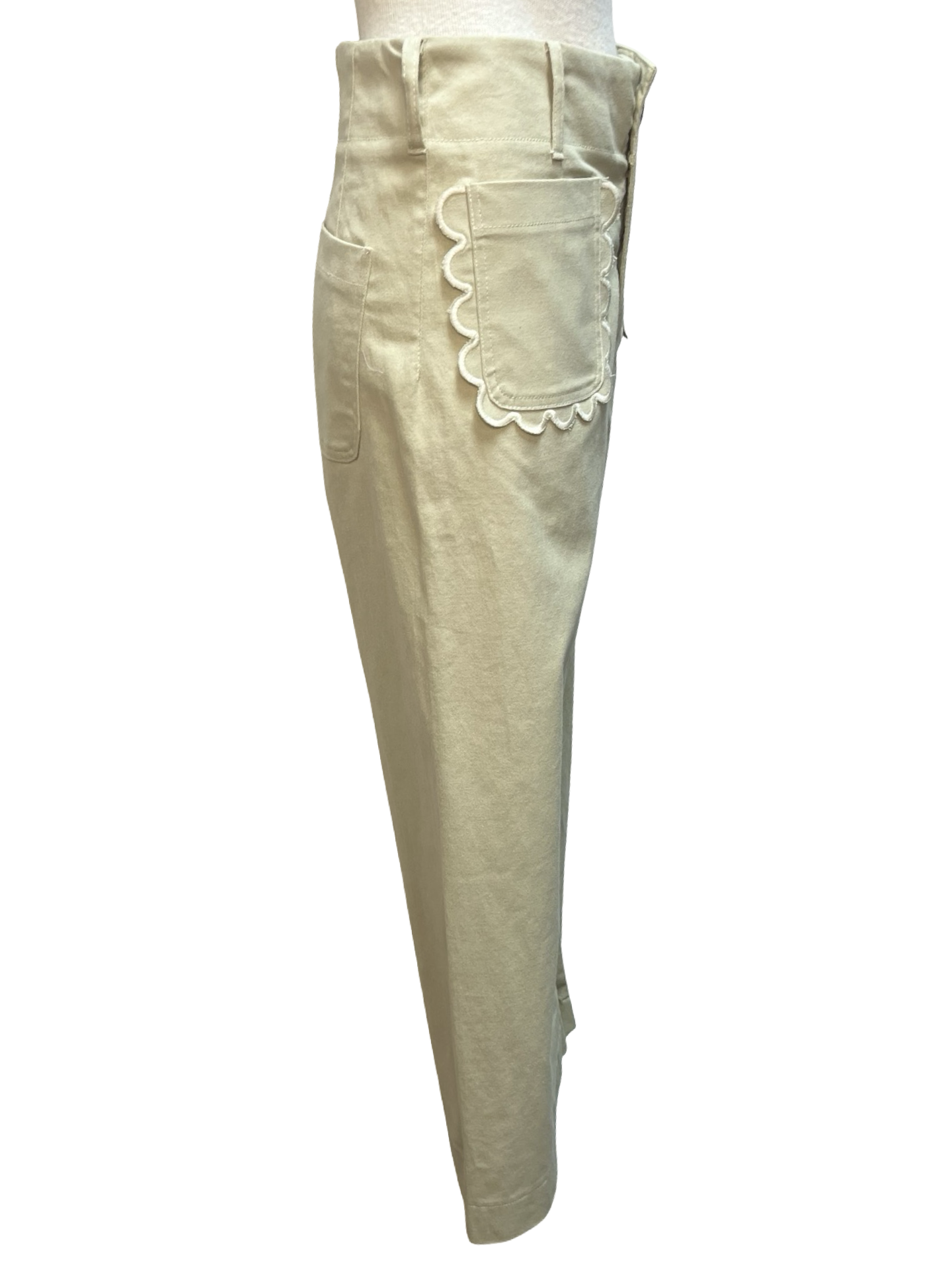 Colette Cropped Wide-Leg Scallop Pocket Detail Pants Bone