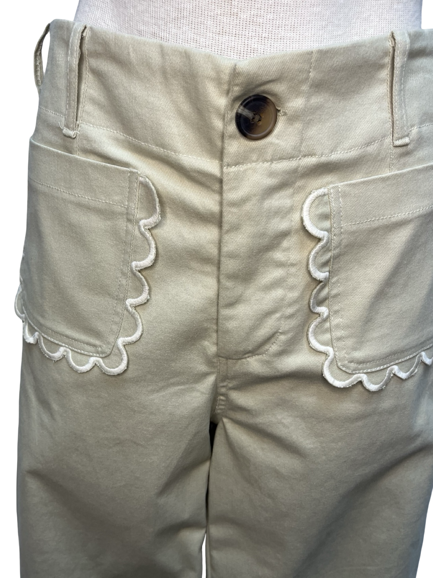 Colette Cropped Wide-Leg Scallop Pocket Detail Pants Bone
