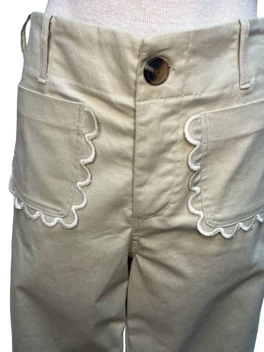 Colette Cropped Wide-Leg Scallop Pocket Detail Pants Bone