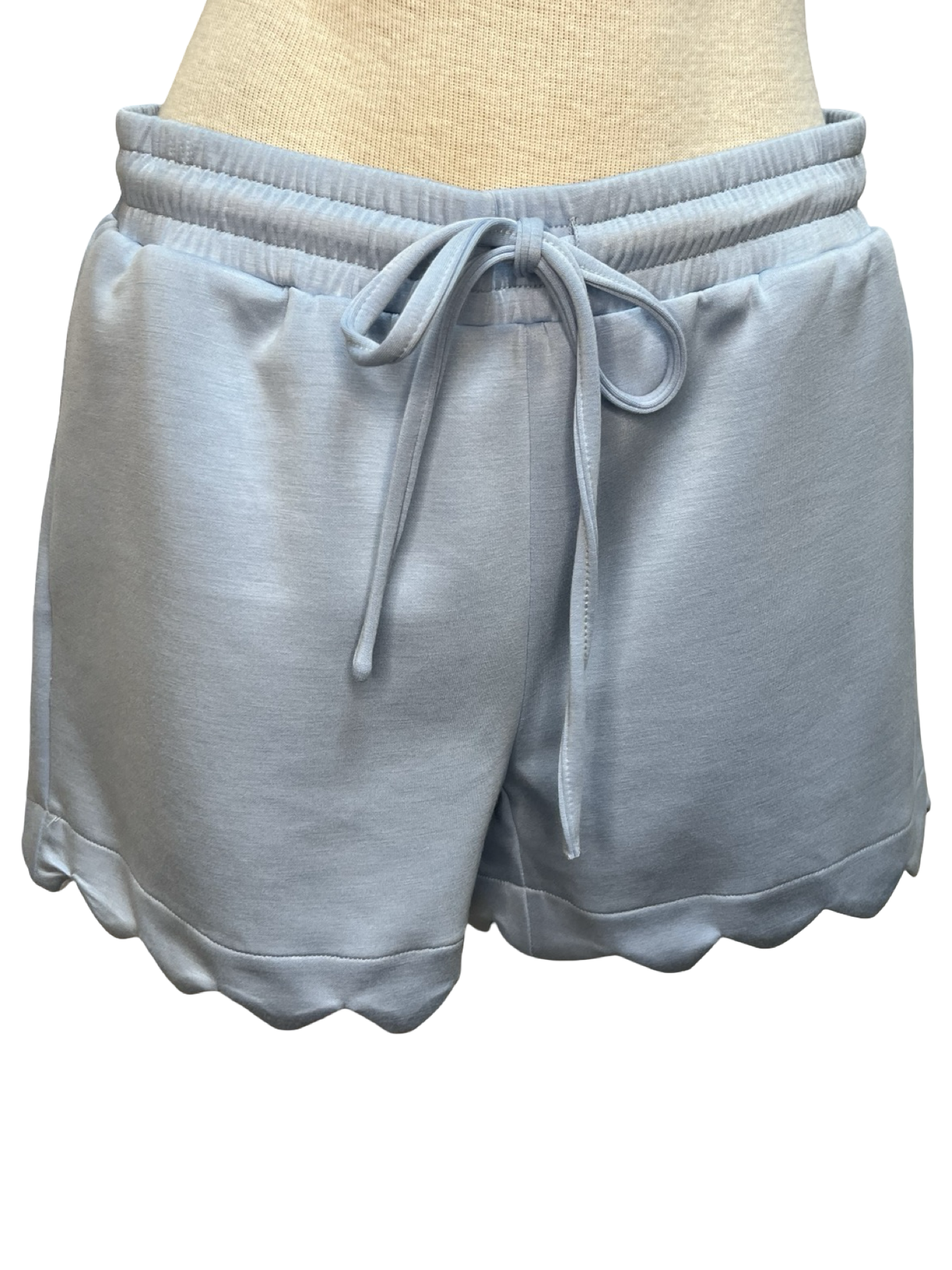 Elastic Waist Scallop Shorts Blue