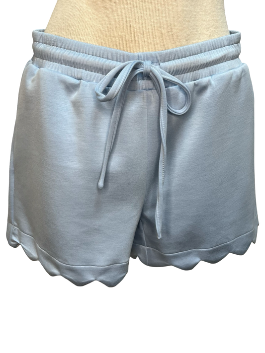 Elastic Waist Scallop Shorts Blue