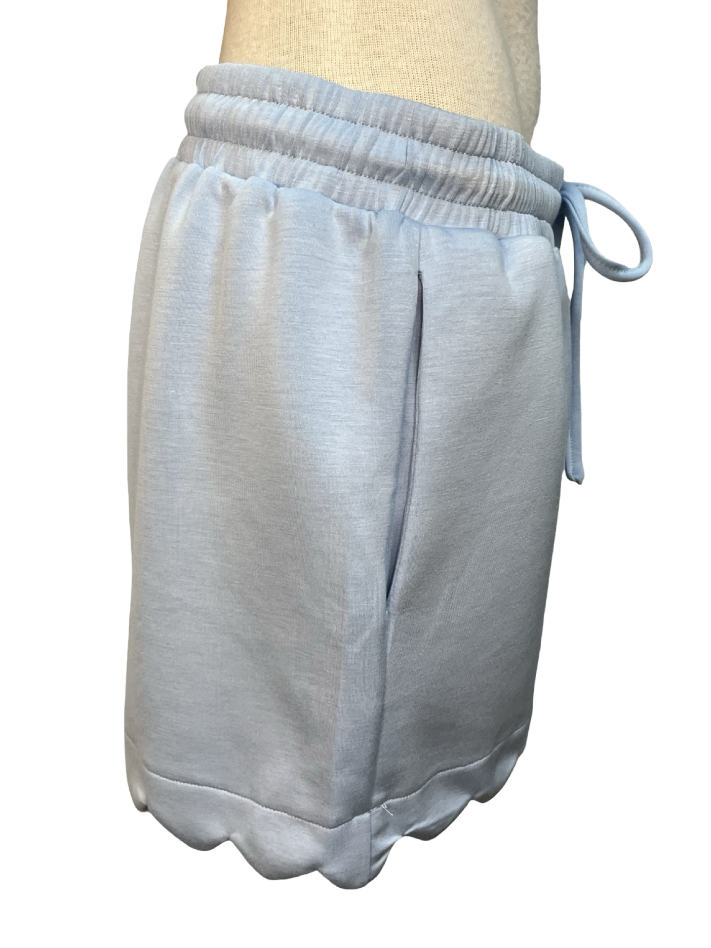 Elastic Waist Scallop Shorts Blue