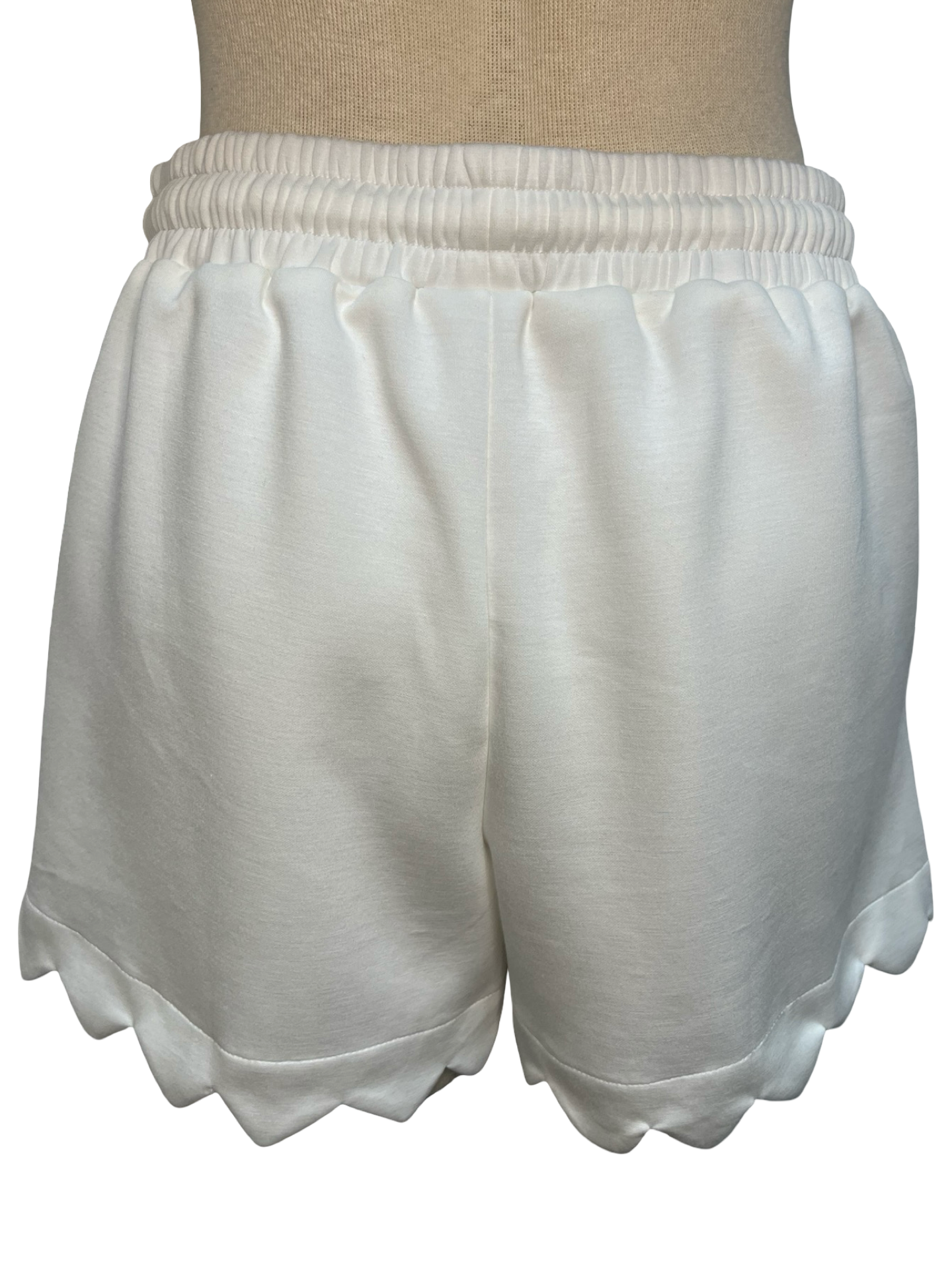 Elastic Waist Scallop Shorts Ivory