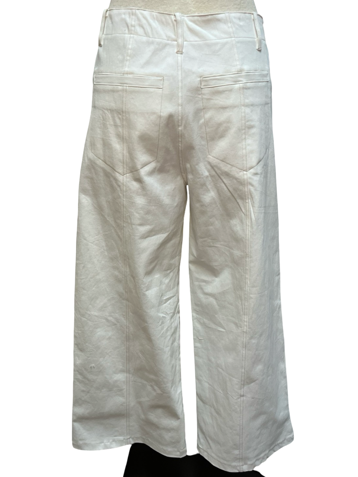 High Rise Stitch Seamed Crop Pants Ivory