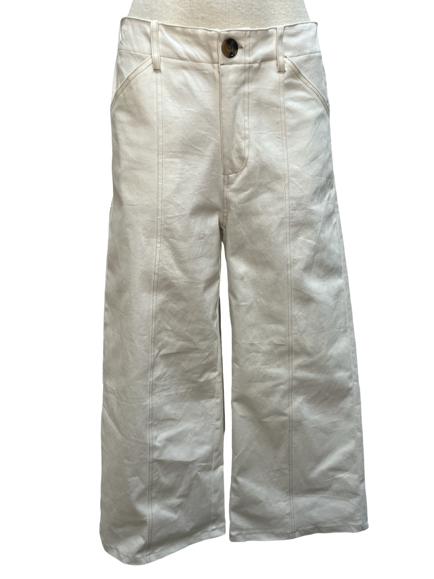 High Rise Stitch Seamed Crop Pants Ivory
