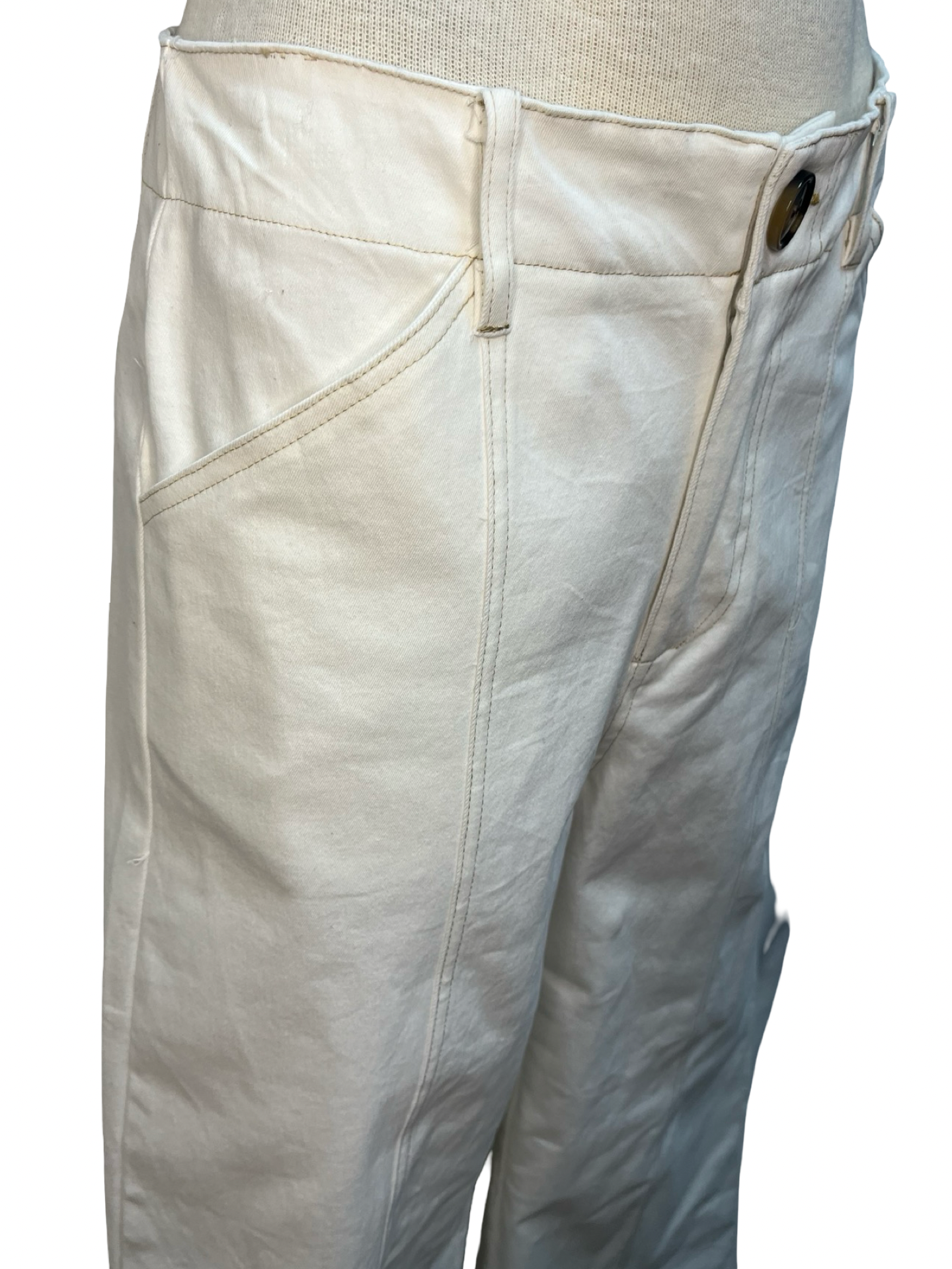 High Rise Stitch Seamed Crop Pants Ivory