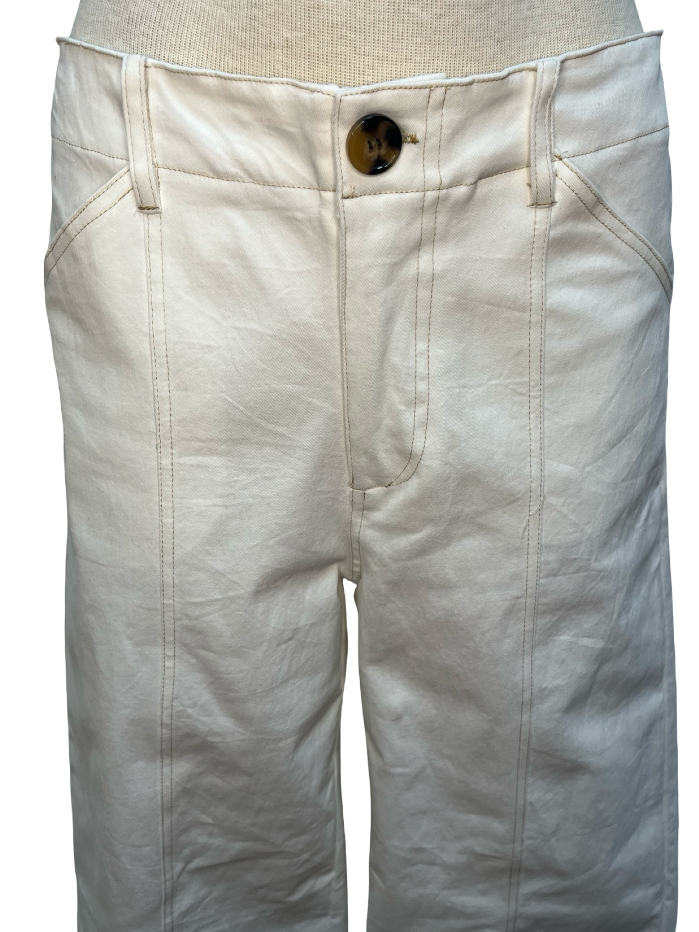 High Rise Stitch Seamed Crop Pants Ivory
