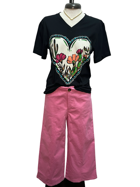 High Rise Stitch Seamed Crop Pants Pink