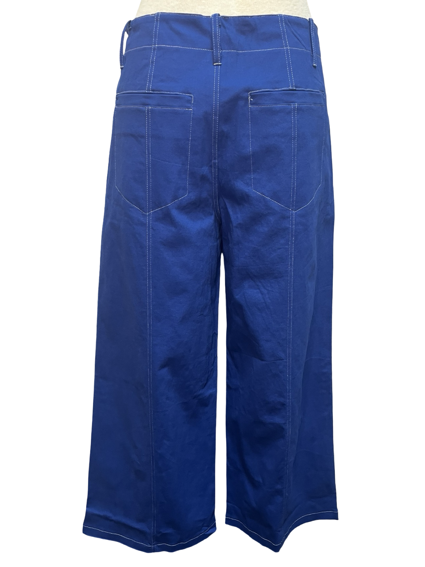 High Rise Stitch Seamed Crop Pants Royal Blue