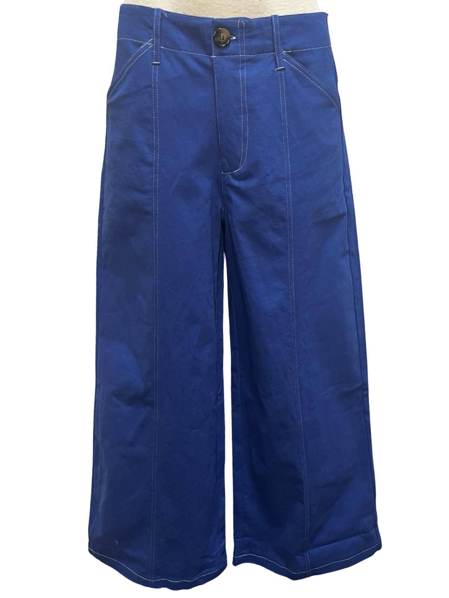 High Rise Stitch Seamed Crop Pants Royal Blue