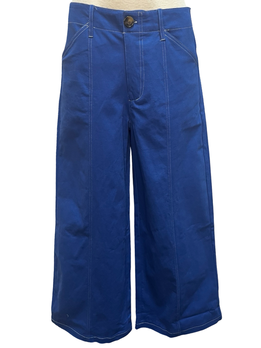 High Rise Stitch Seamed Crop Pants Royal Blue