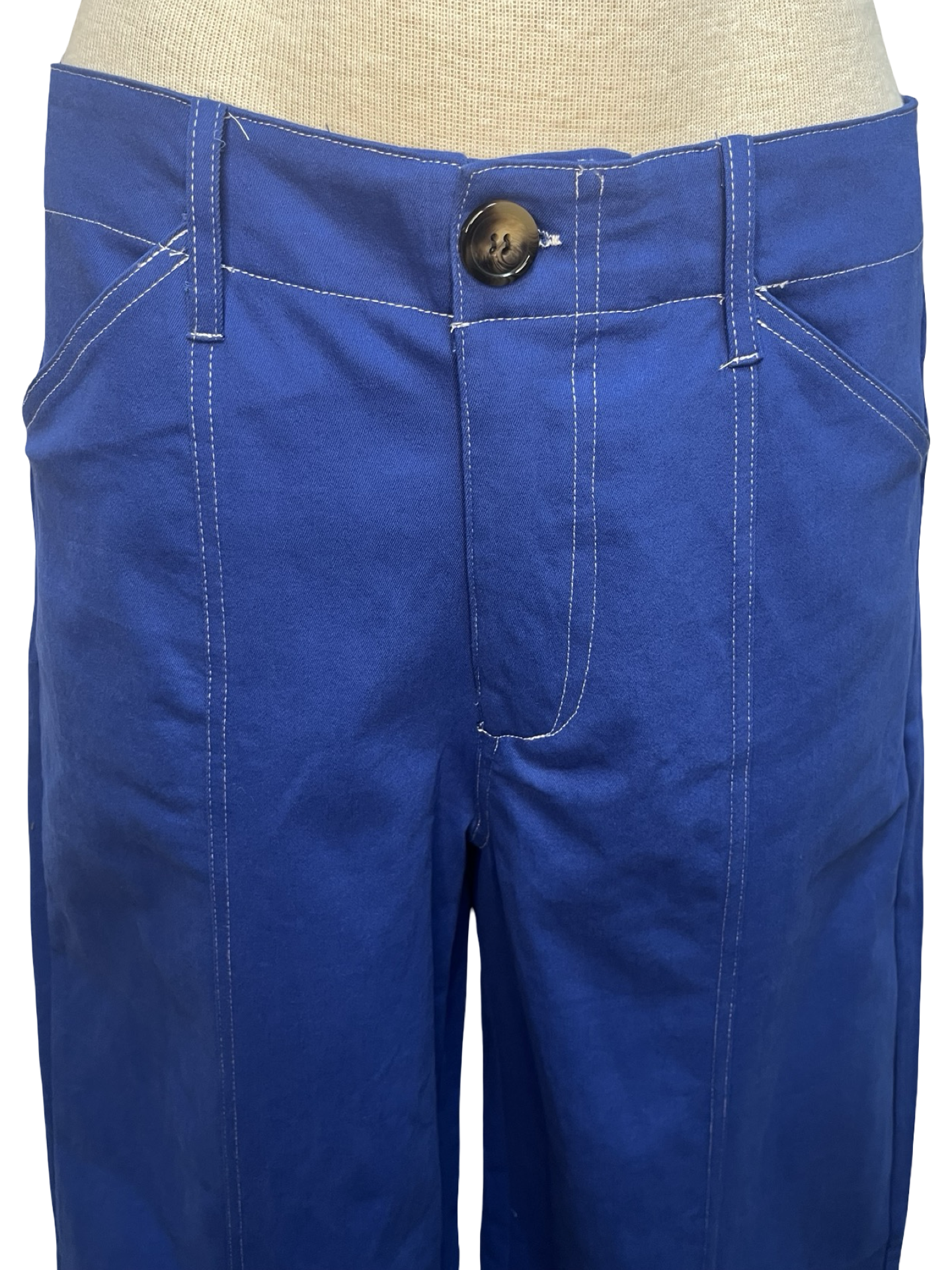 High Rise Stitch Seamed Crop Pants Royal Blue