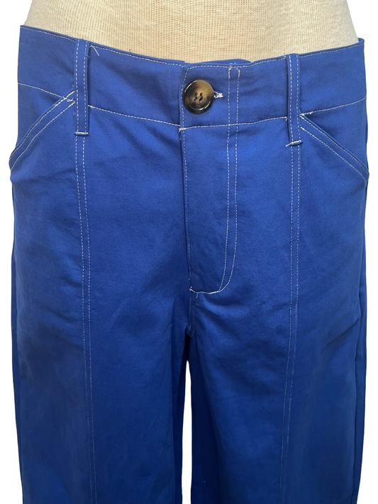 High Rise Stitch Seamed Crop Pants Royal Blue