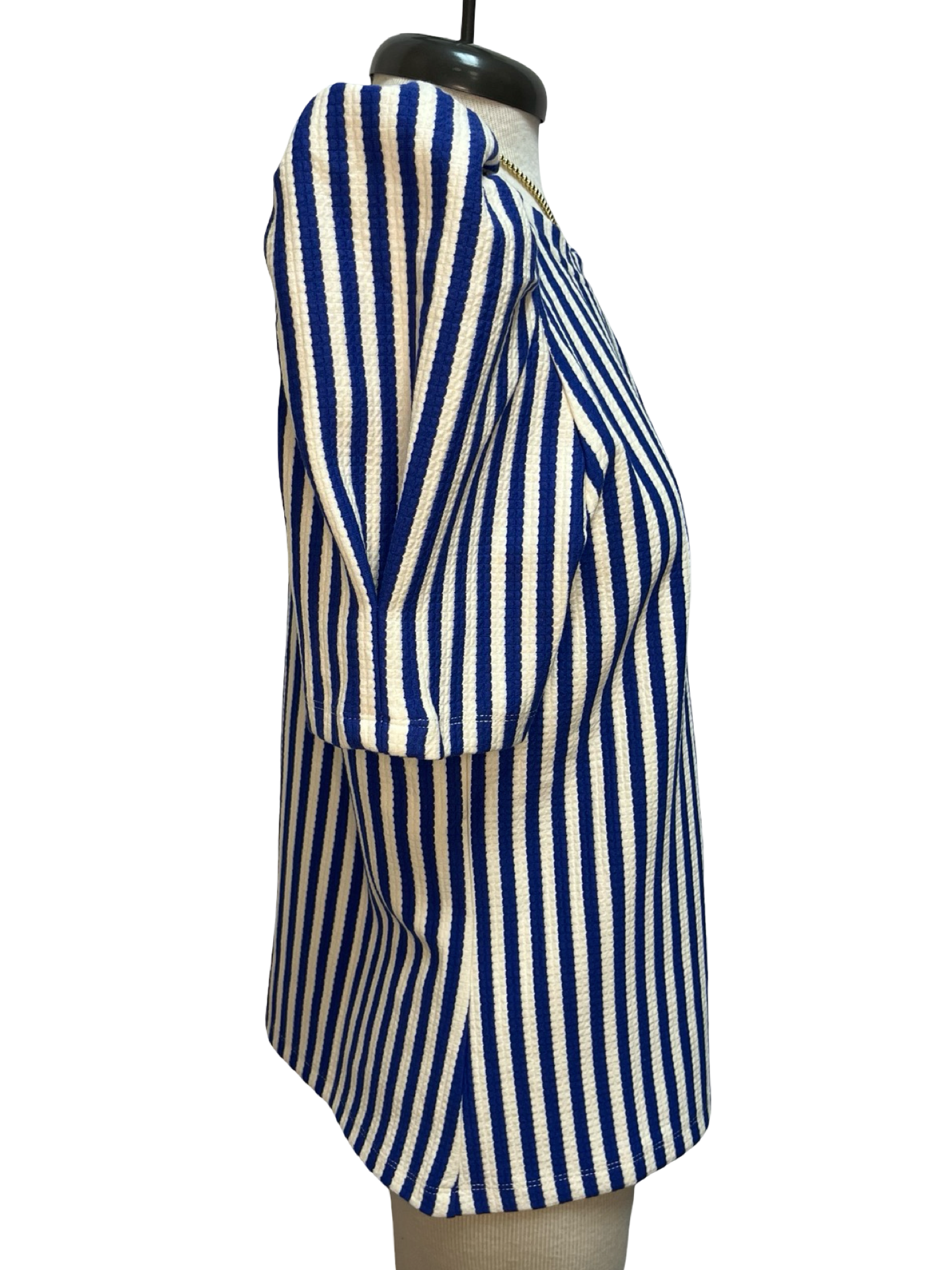 Round Neck Puff Sleeve Stripe Top Blue