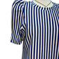 Round Neck Puff Sleeve Stripe Top Blue
