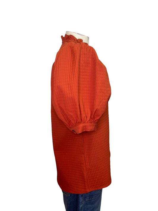 Ruffle V Neck Puff Sleeve Top Rust
