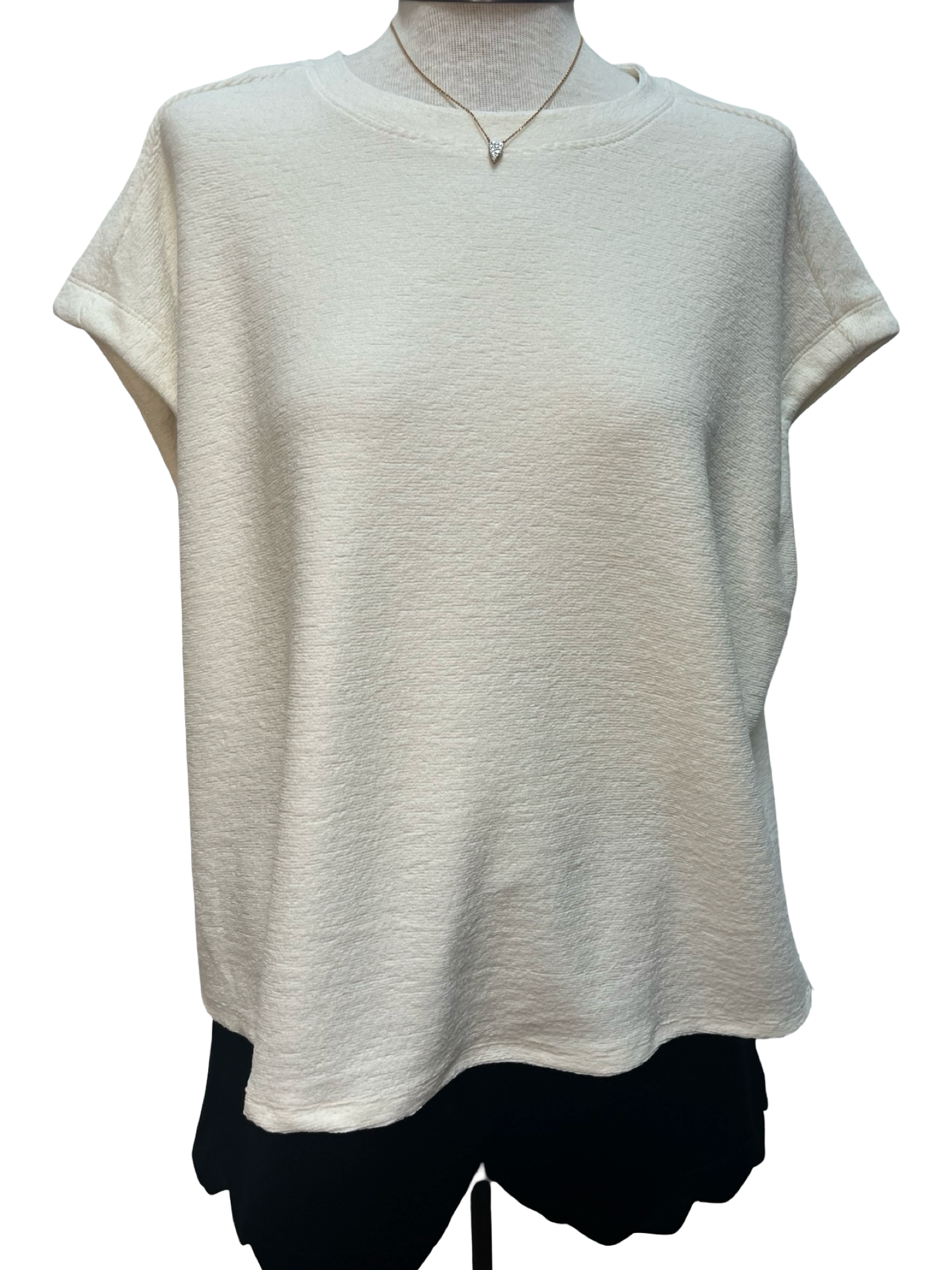 Soft Brush Fabric Round Neck Short Sleeve Top Ivory