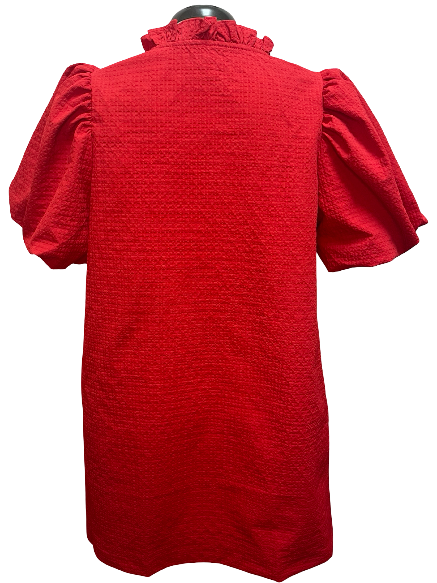 Textured Puff Sleeve Mini Dress Red
