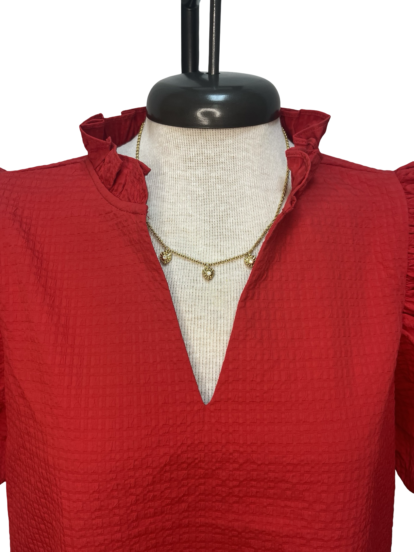 Textured Puff Sleeve Mini Dress Red