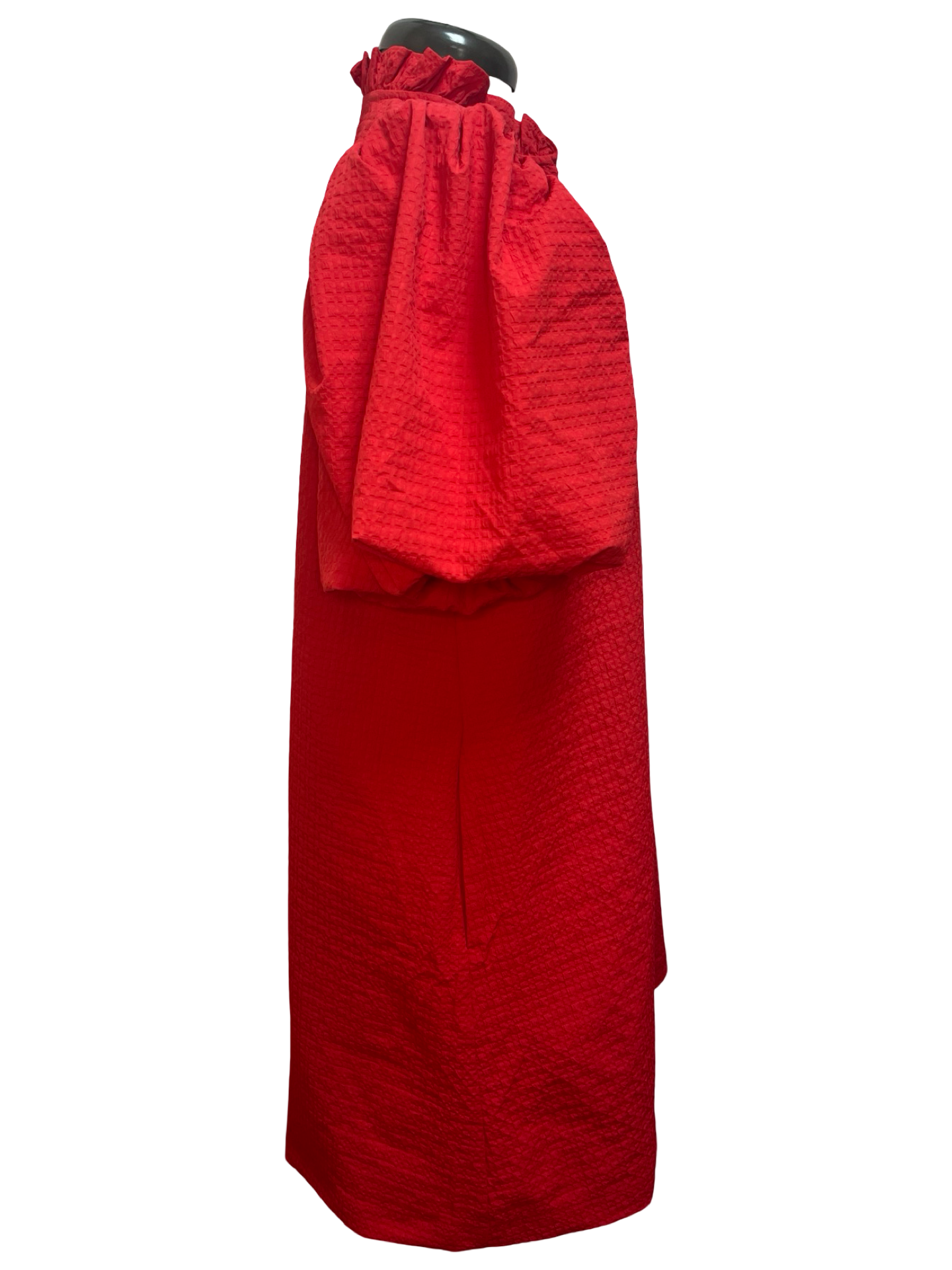 Textured Puff Sleeve Mini Dress Red