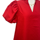 Textured Puff Sleeve Mini Dress Red