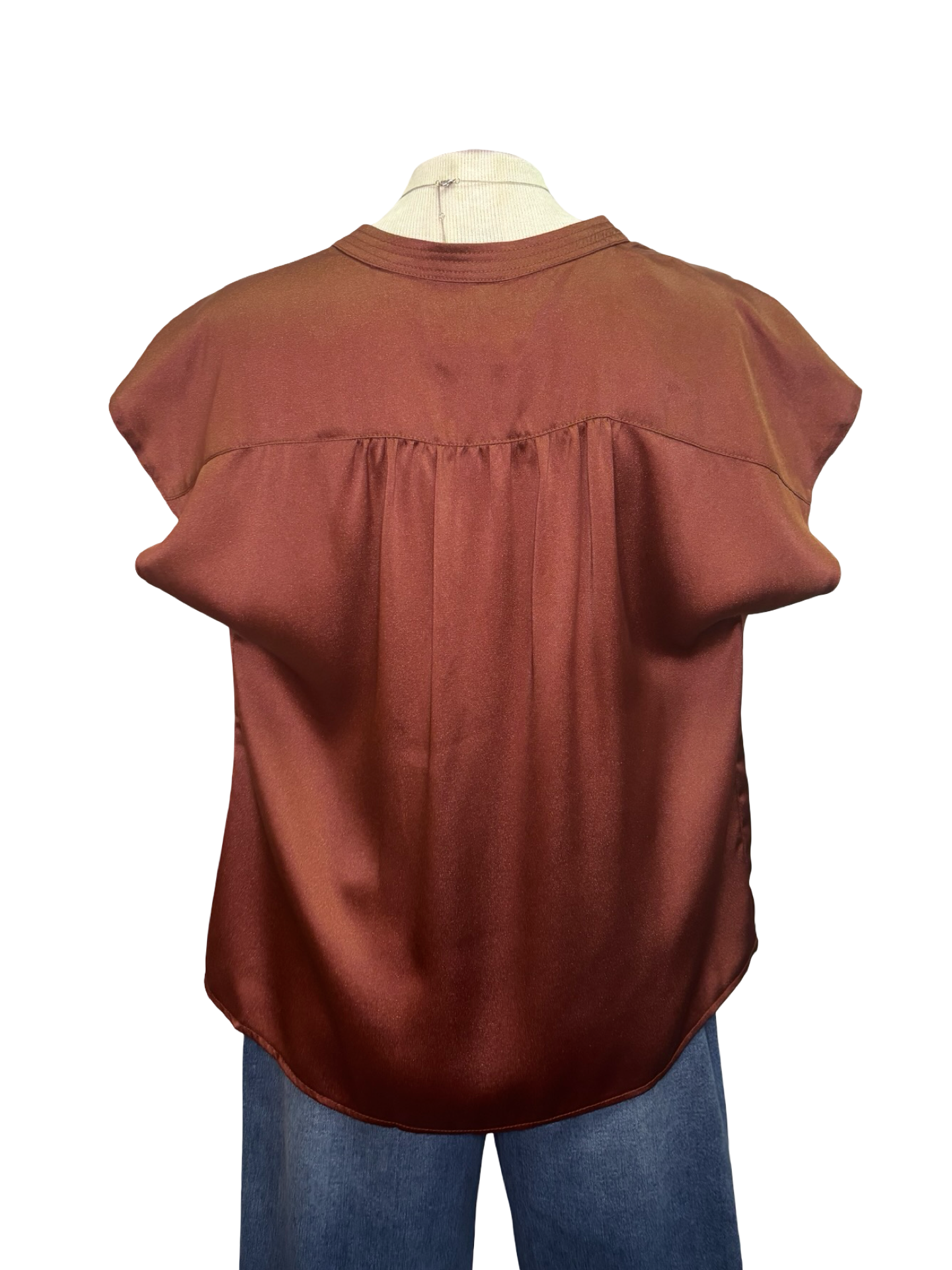 V Neck Drop Satin Blouse Brick