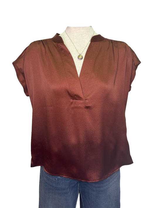 V Neck Drop Satin Blouse Brick