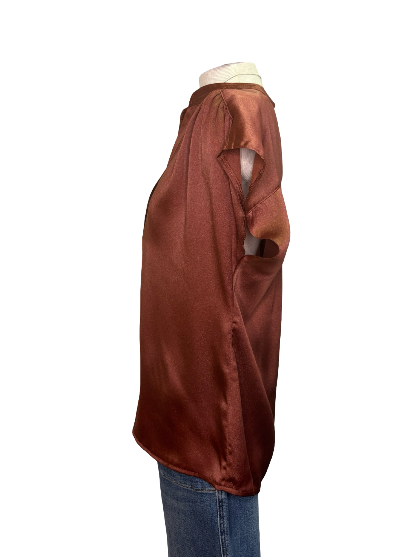V Neck Drop Satin Blouse Brick