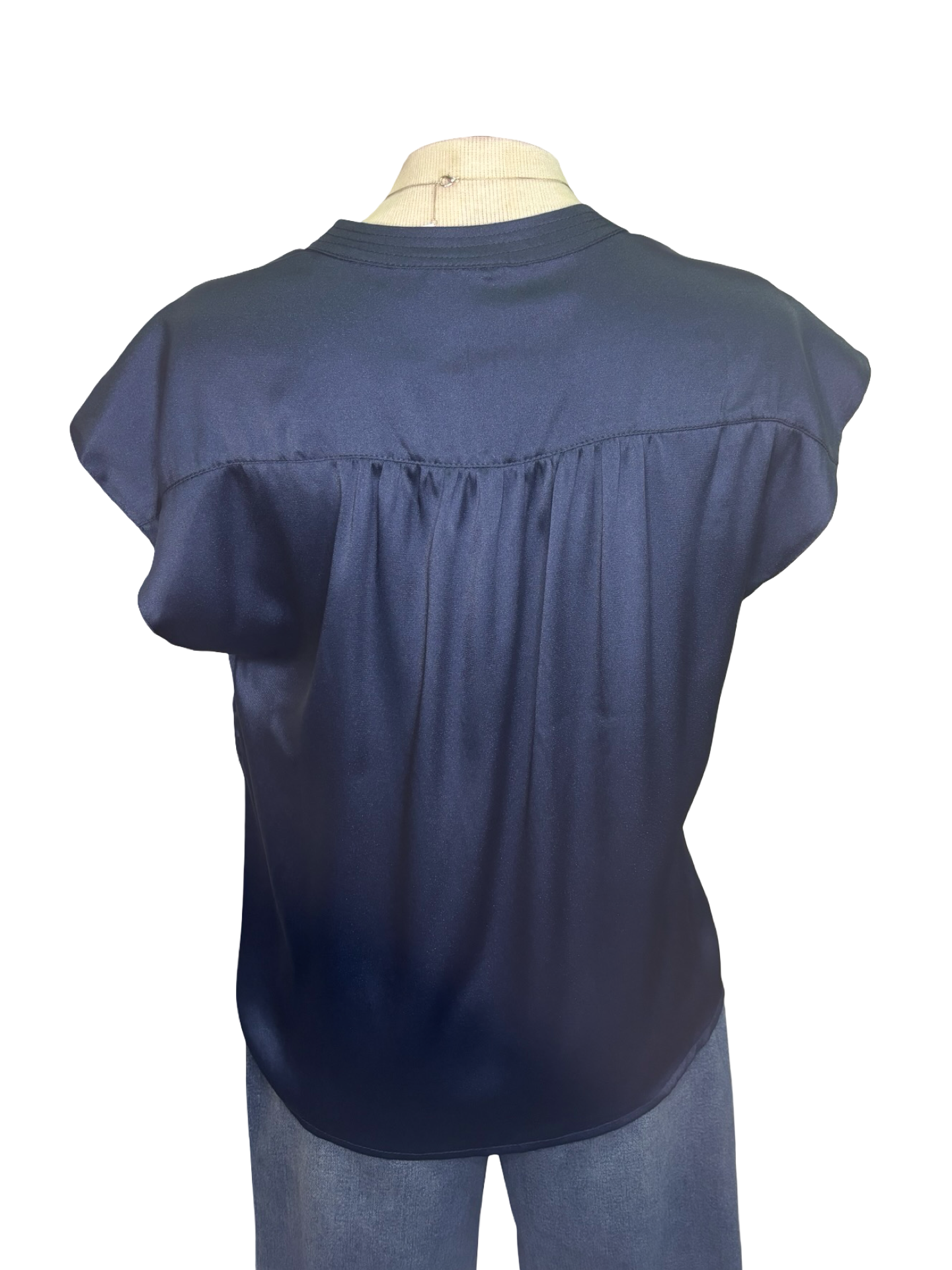 V Neck Drop Satin Blouse Navy