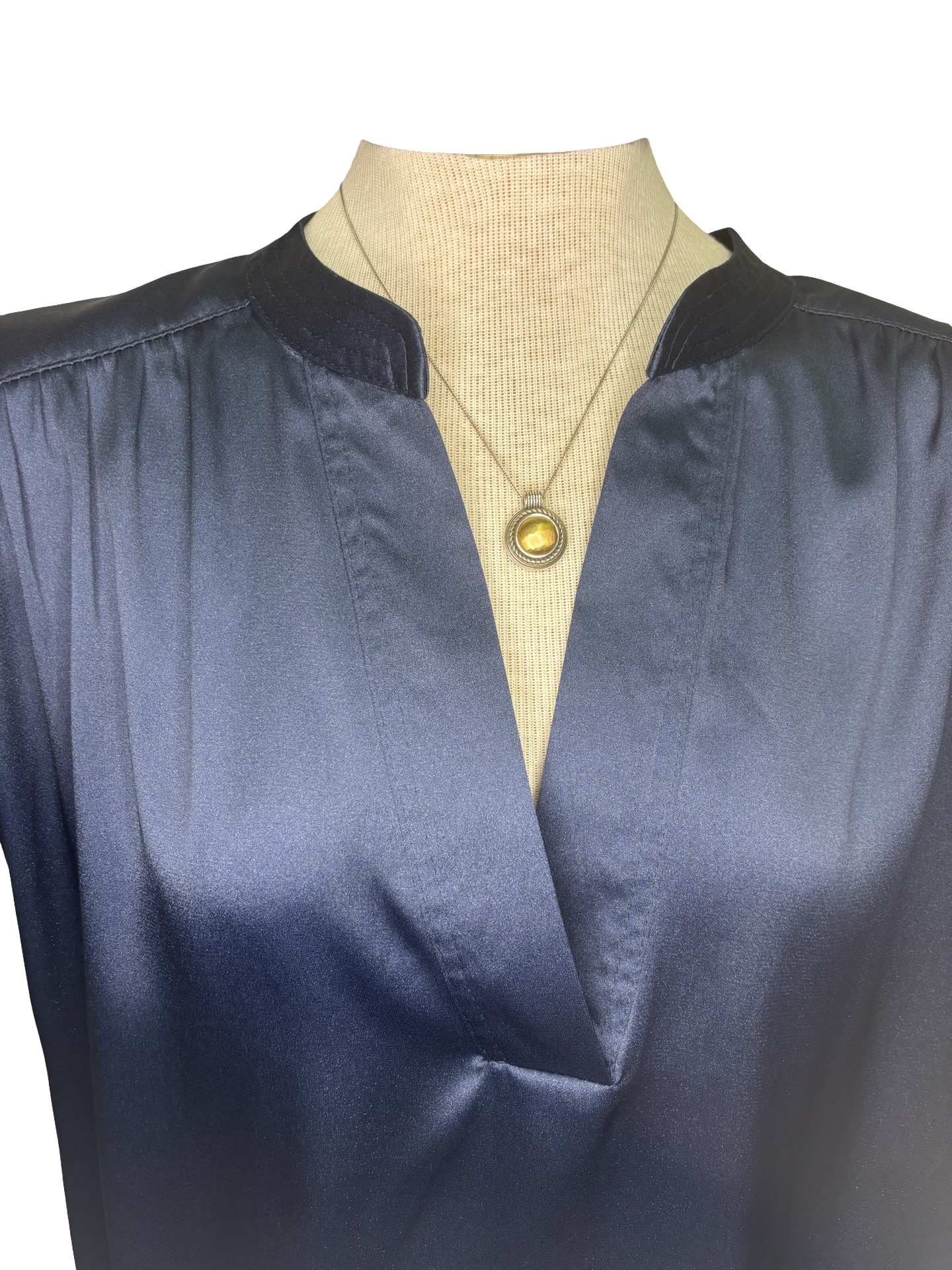V Neck Drop Satin Blouse Navy