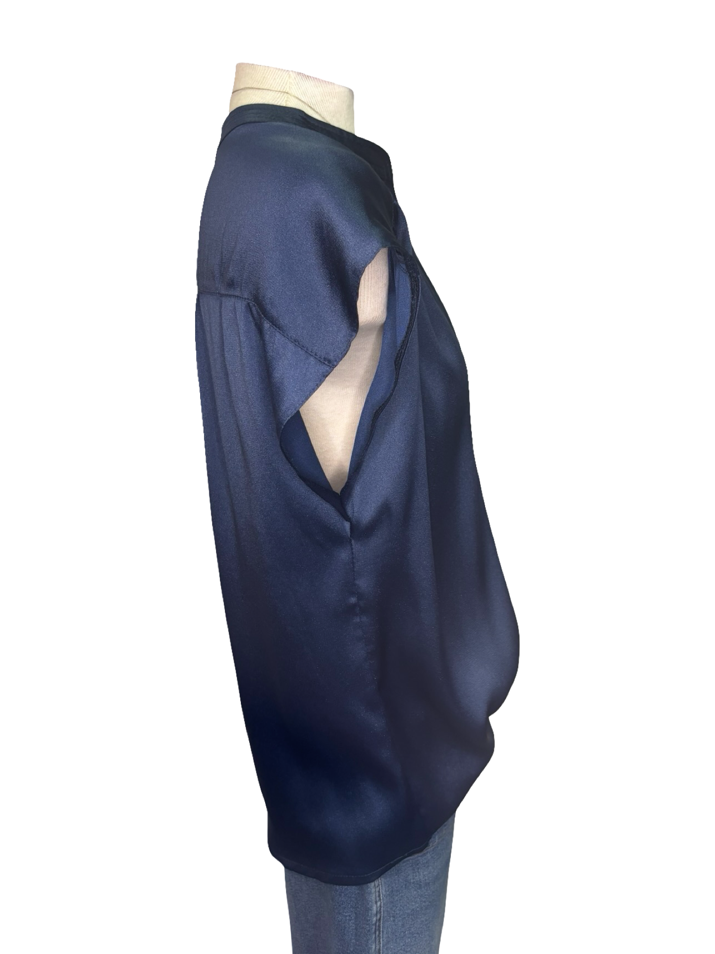 V Neck Drop Satin Blouse Navy