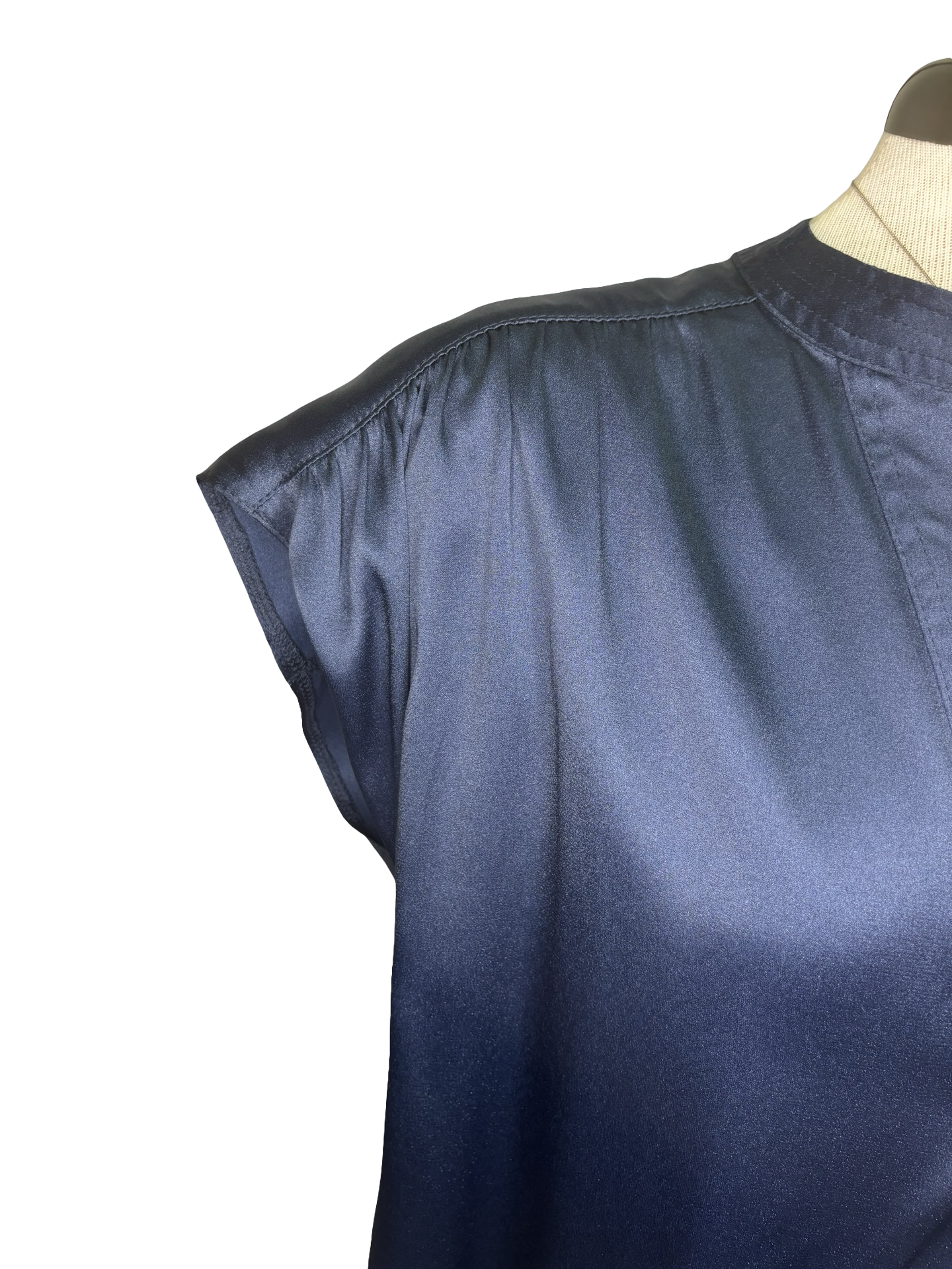 V Neck Drop Satin Blouse Navy