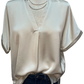V Neck Placket Cuffs Sleeve Top Cream