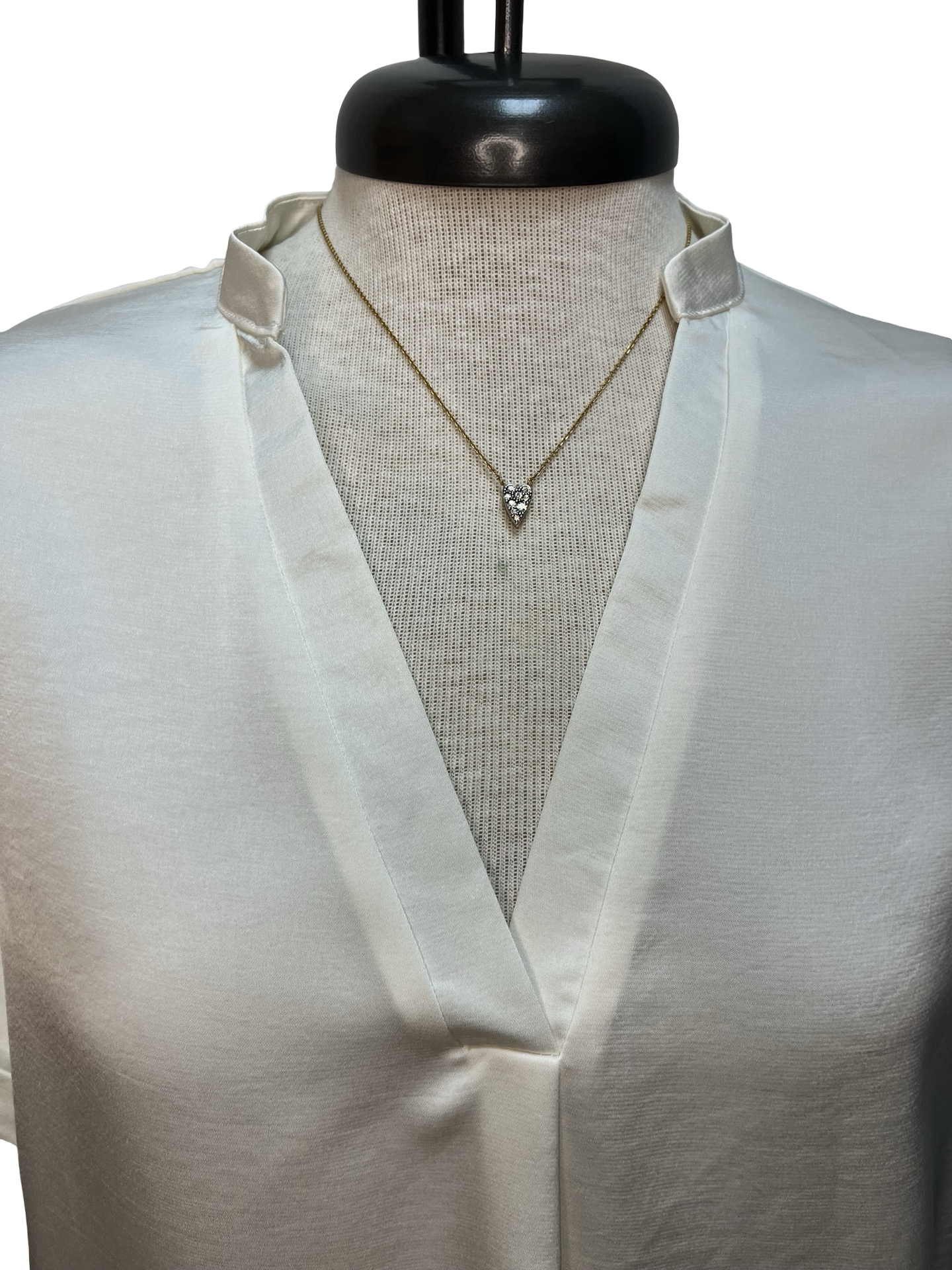 V Neck Placket Cuffs Sleeve Top Ivory