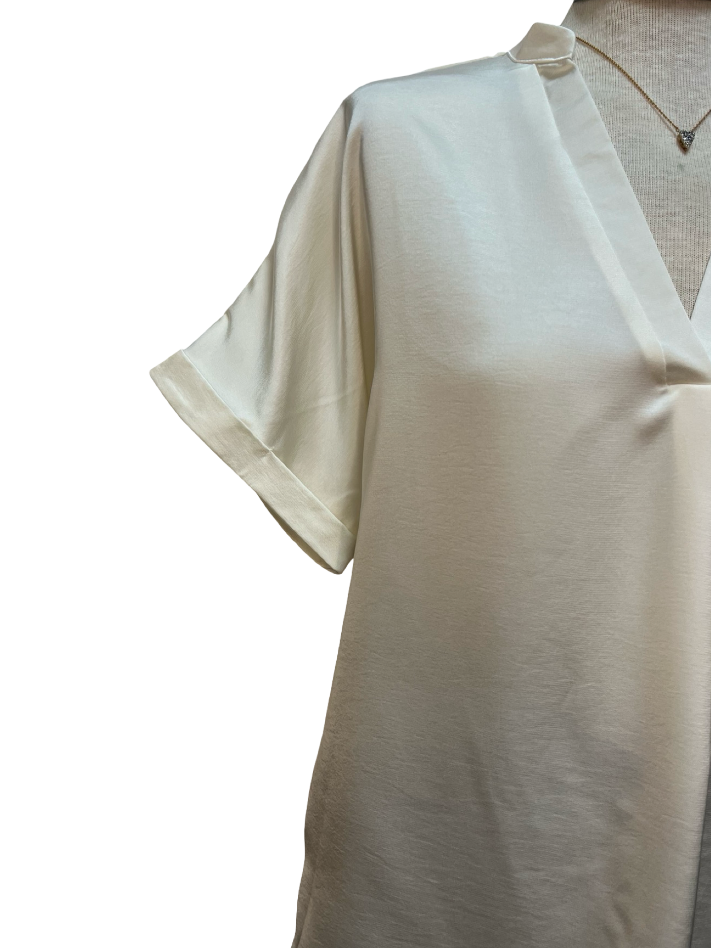 V Neck Placket Cuffs Sleeve Top Ivory