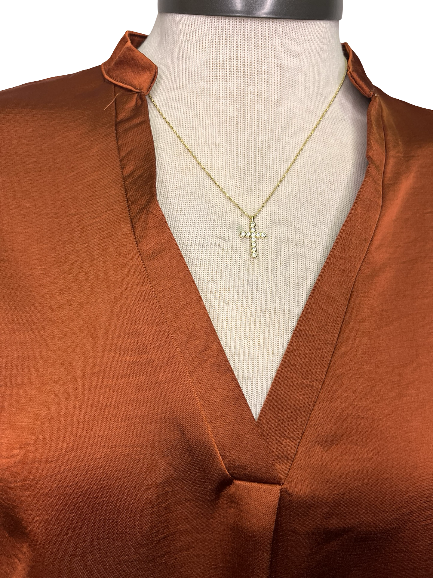 V Neck Placket Cuffs Sleeve Top Rust