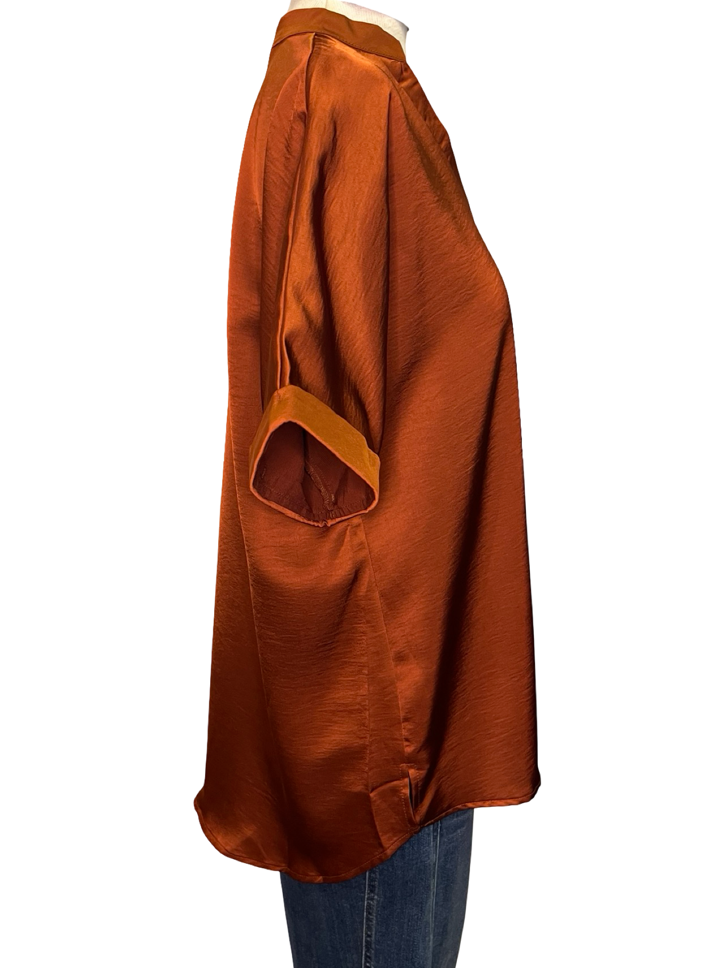 V Neck Placket Cuffs Sleeve Top Rust